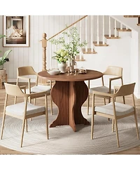 Tribesigns 31.5" Round Dining Table for 4, Modern Farmhouse Kitchen Table with Sturdy Base, Dark Brown Circle Table for Dining Room & Living Room