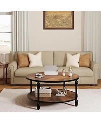 gaomon 36" Round Coffee Tables with Storage, 2-Tier Round Coffee Table, Center Table Modern Wood Coffee Table, Easy Assembly