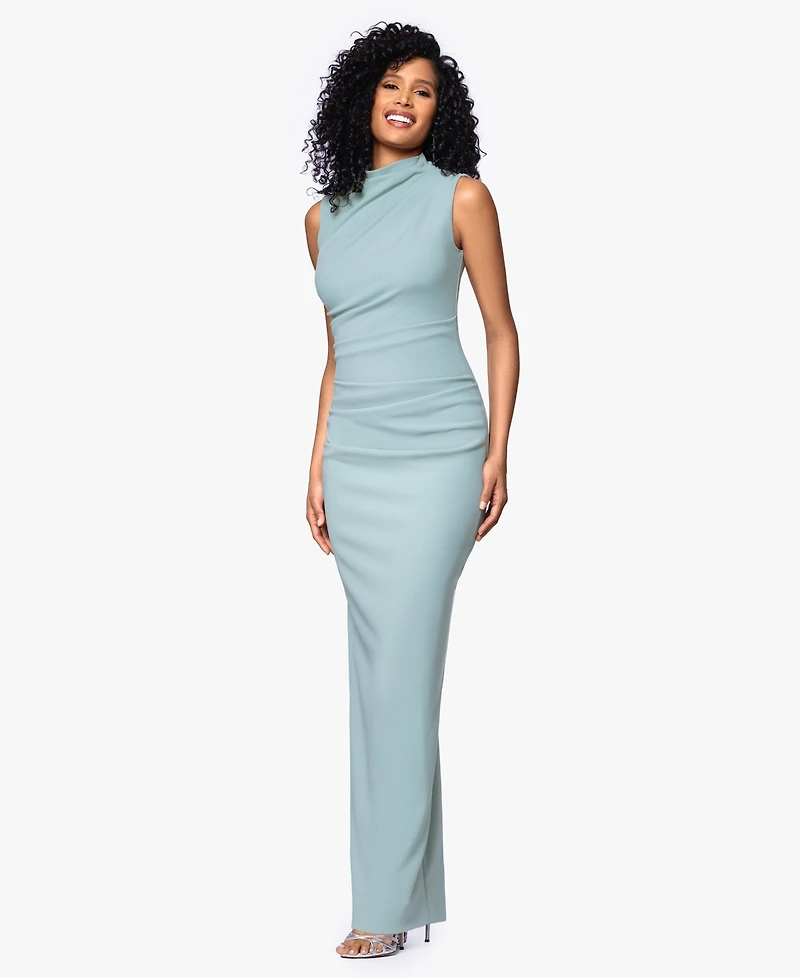 Betsy & Adam Petite Mock-Neck Sheath Gown
