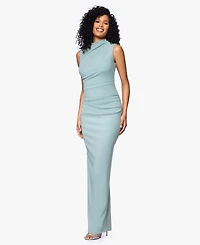 Betsy & Adam Petite Mock-Neck Sheath Gown