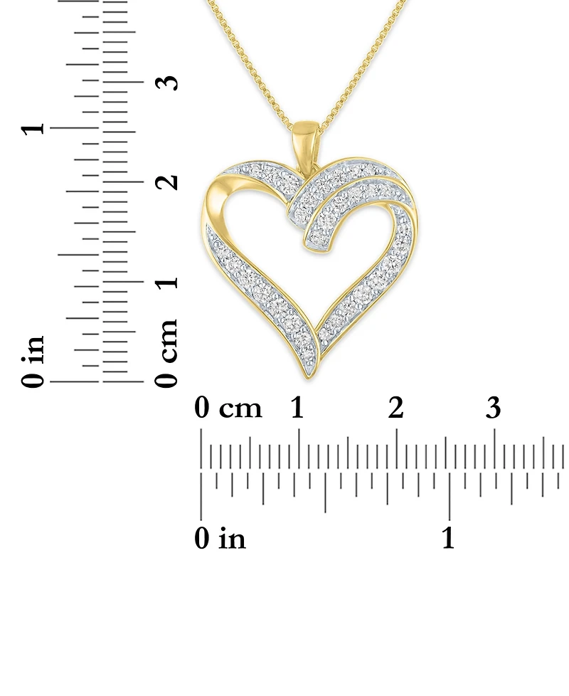 Macy's Double Heart Diamond Pendant Necklace (5/8 ct. t.w.) in 14k Yellow Gold Over Sterling Silver