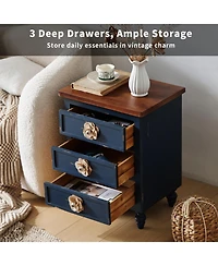 Streamdale Furniture Vintage Farmhouse End Table - 19" Rustic Nightstand, 3 Drawers