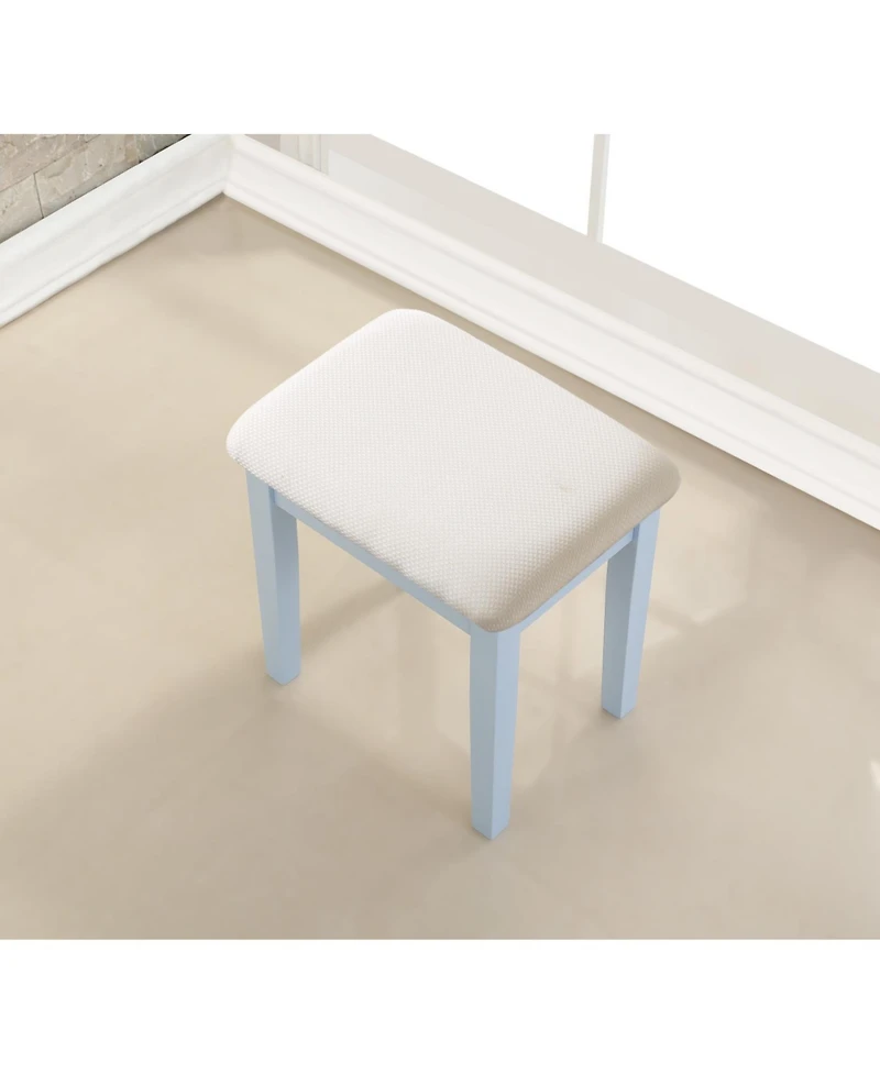 Streamdale Furniture Moniys Wood Moniya Makeup Vanity Table and Stool Set, Blue