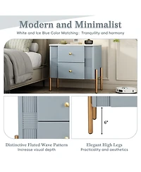 Streamdale Furniture Modern Black Nightstand with Fluted Drawers & Gold Accents