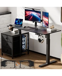 Homlux 47x24" Sit-Stand Desk Height Adjustable Computer with 2 Hooks, Storage Drawers, Printer Cabinet, Brown