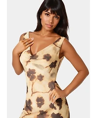 Bebe Womens Printed Chiffon Cowl Maxi Dress