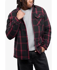 Xray Men's Cotton Plaid Flannel Button-Up Shirt Jacket With Faux Shearling Lining