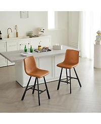 Streamdale Furniture Faux Leather Ergonomic Bar Stool with Footrest - Metal Frame (2 Sets)