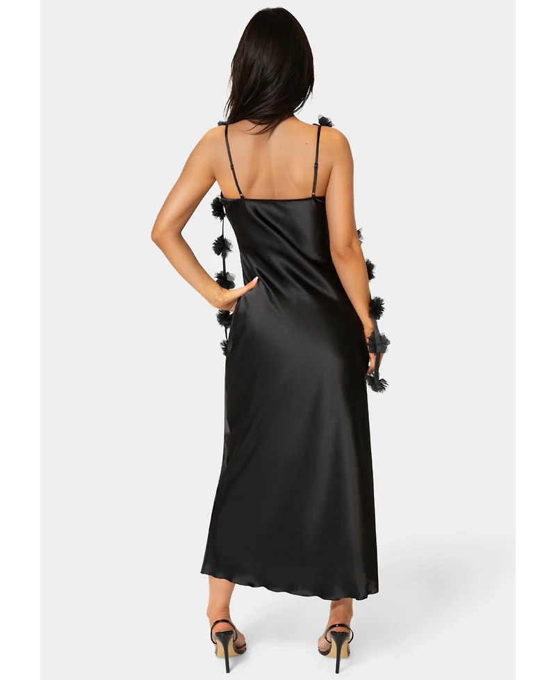 Bebe Women's Cascading Floral Satin Maxi Dress