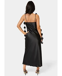 Bebe Women's Cascading Floral Satin Maxi Dress