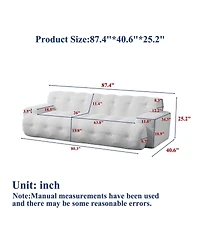 Streamdale Furniture Minimalist Button-Tufted Square Arm Three-Seater Sofa, Chenille, Snow White