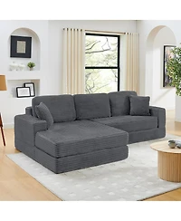 Streamdale Furniture Corduroy L-Shape Modular Sectional Sofa - Unfolds into a Bed