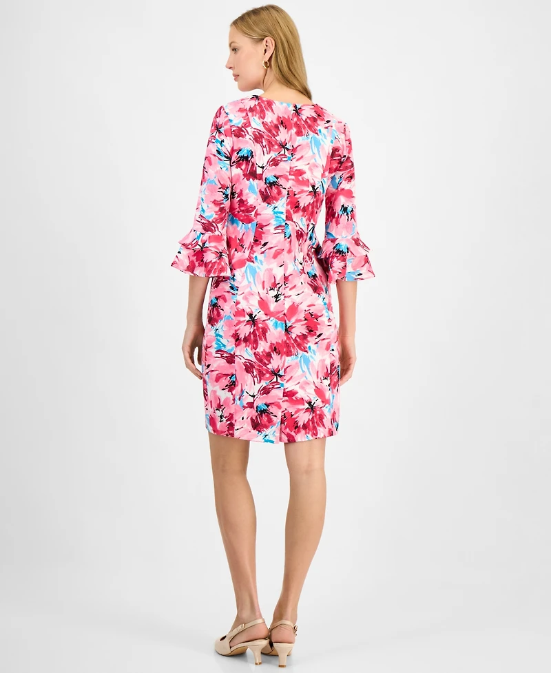 Kasper Women's Printed Ruffle-Sleeve Sheath Dress