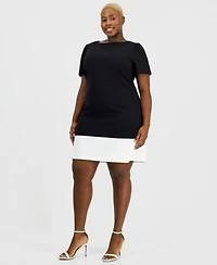 Kasper Plus Colorblock Short-Sleeve Shift Dress