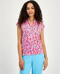Kasper Women's Printed V-Neck Cap-Sleeve Blouse, Regular & Petite