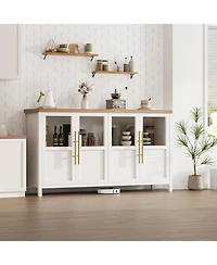 gaomon 55" Buffet Cabinet with 4 Glass Doors, Modern Farmhouse Sideboard with Storage