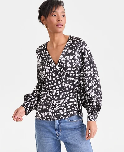 I.n.c. International Concepts Women's Long Sleeve Printed Wrap Blouse, Macy's Exclusive