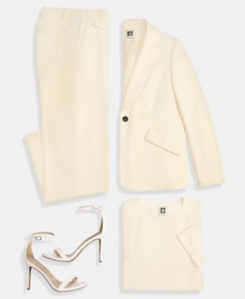 Anne Klein Womens Fitted One Button Blazer Short Sleeve Sweater Wide Leg Pull On Pants