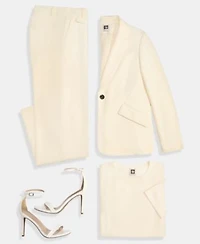 Anne Klein Womens Fitted One Button Blazer Short Sleeve Sweater Wide Leg Pull On Pants