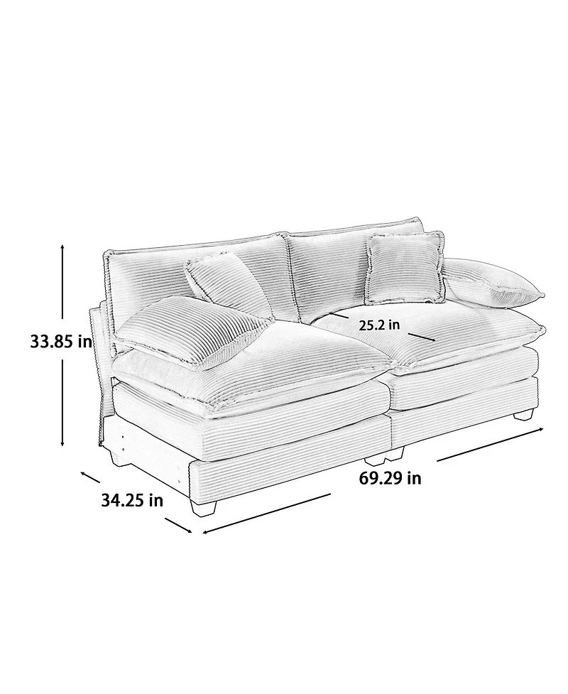 Streamdale Furniture Armless Deep Seating 2-Seater Corduroy Sofa, Gray Fabric