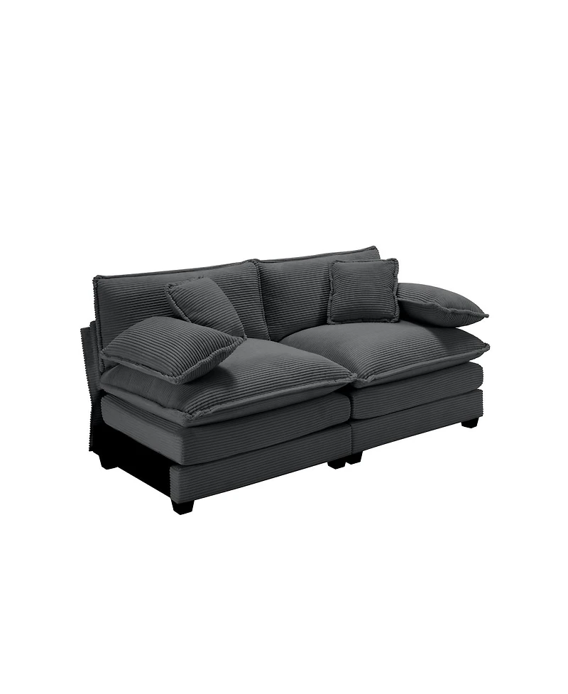 Streamdale Furniture Armless Deep Seating 2-Seater Corduroy Sofa, Gray Fabric