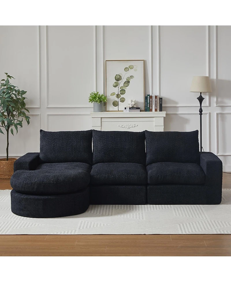 Streamdale Furniture Chenille Cloud Curved Sectional Sofa with Chaise - Modern Boneless Couch