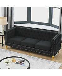Streamdale Furniture Velvet Sofa for Living Room, Tufted Square Arm Couch, Modern Upholstered Button & Metal Legs