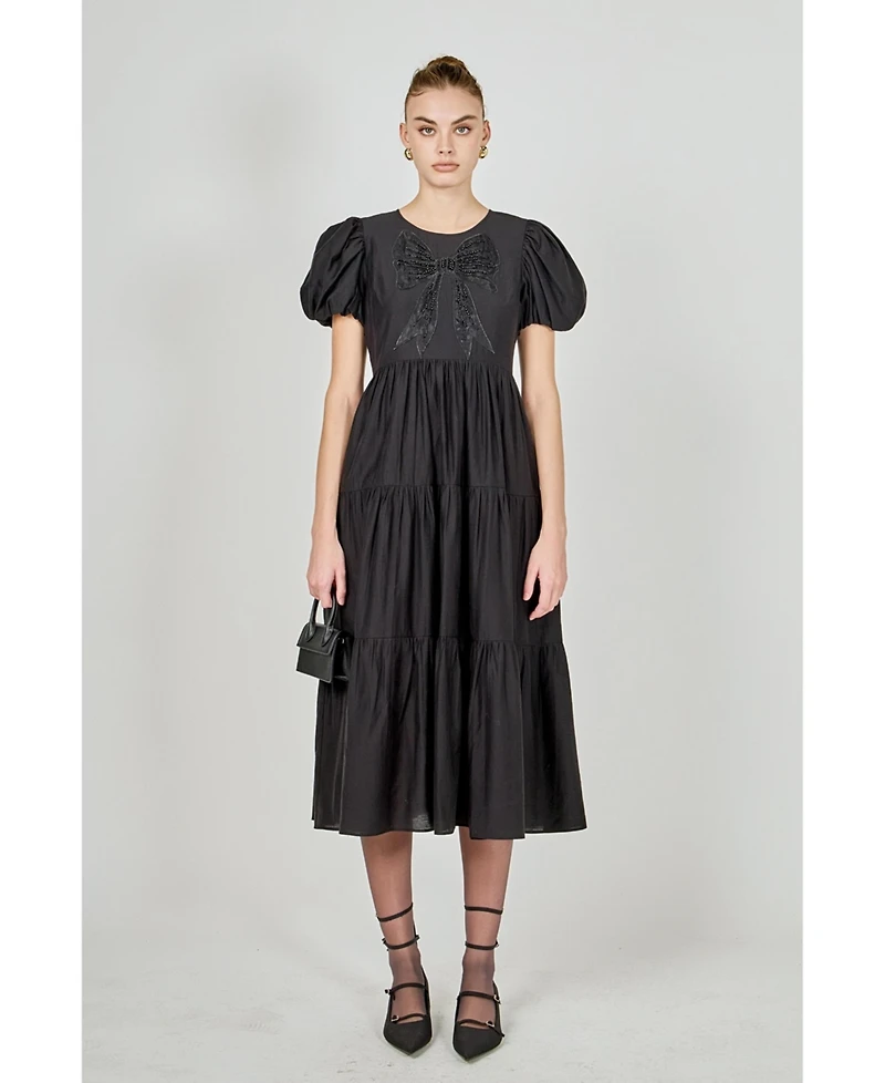 English Factory Women's Bow Puff Sleeve Midi Dress