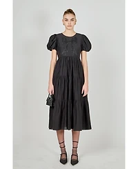 English Factory Women's Bow Puff Sleeve Midi Dress