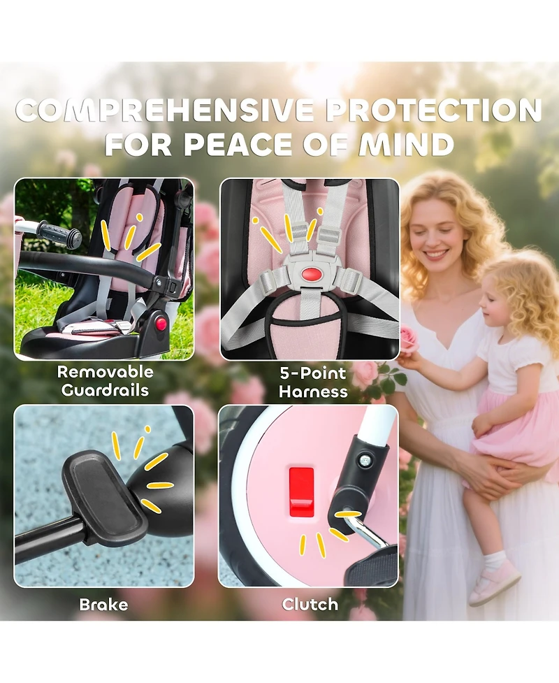 Qaba 6 in 1 Kids Tricycle with Adjustable Push Handle for 1-5 Years,