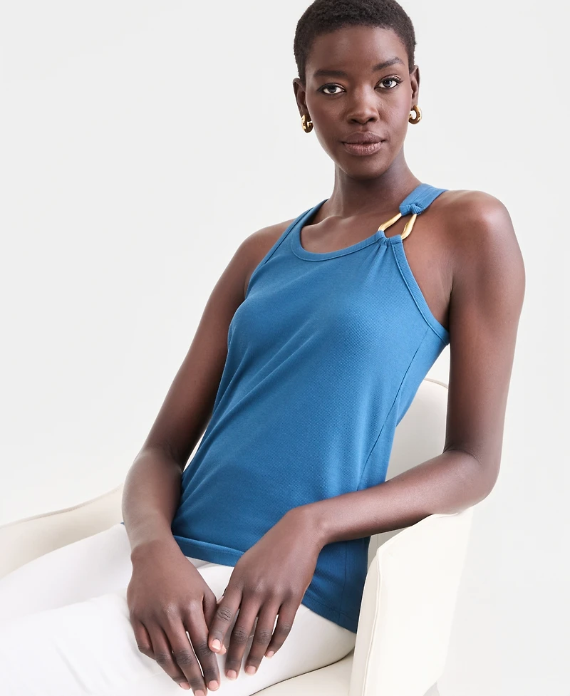 I.n.c. International Concepts Women's Perfect Ribbed Hardware-Trim Tank Top, Exclusively at Macy's