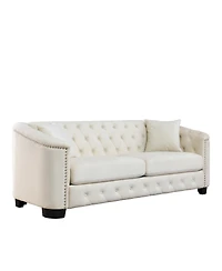 Streamdale Furniture Streamdale 77-Inch Modern Chesterfield Velvet Sofa with Nailhead Arms