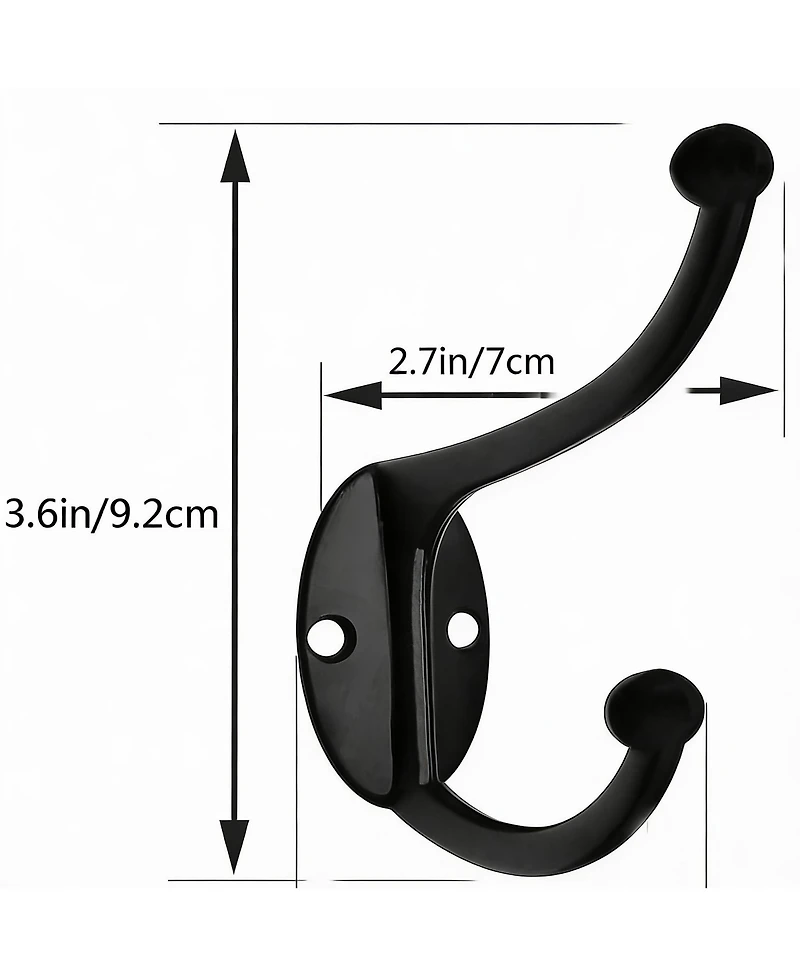 Yigii 10Pcs Black Zinc Die-Cast Coat Hooks, Dual Design, 35Lbs Capacity, Easy Install