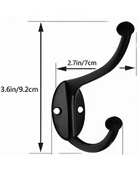 Yigii 10Pcs Black Zinc Die-Cast Coat Hooks, Dual Design, 35Lbs Capacity, Easy Install