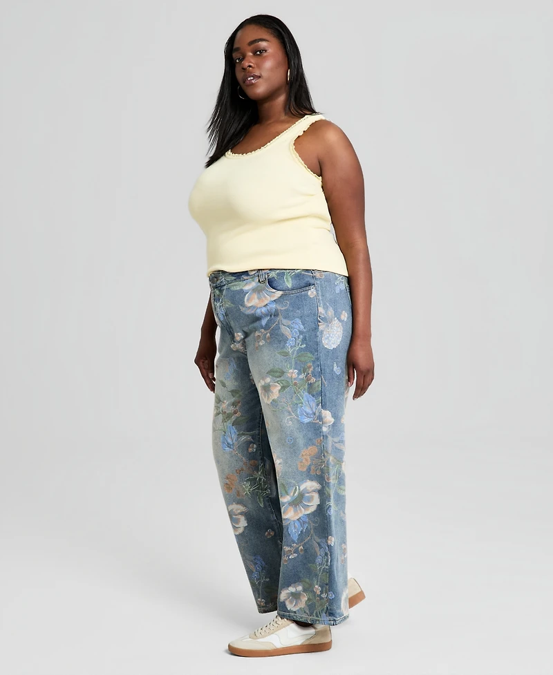 And Now This Trendy Plus Painted Floral Print Jeans, Macy's Exclusive
