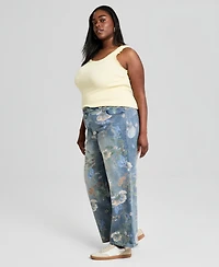 And Now This Trendy Plus Painted Floral Print Jeans, Macy's Exclusive