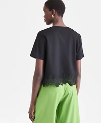 I.n.c. International Concepts Women's Lace-Trim Short Sleeve T-Shirt, Macy's Exclusive
