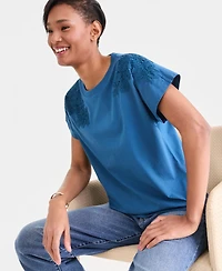 I.n.c. International Concepts Women's Lace-Trim Cotton T-Shirt, Macy's Exclusive