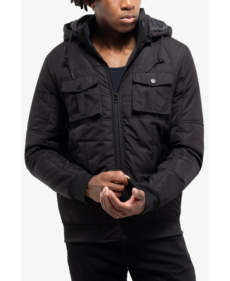 X Ray Men's Xray Hooded Puffer Jacket With Patch Chest Pockets
