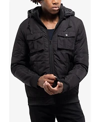 X Ray Men's Xray Hooded Puffer Jacket With Patch Chest Pockets