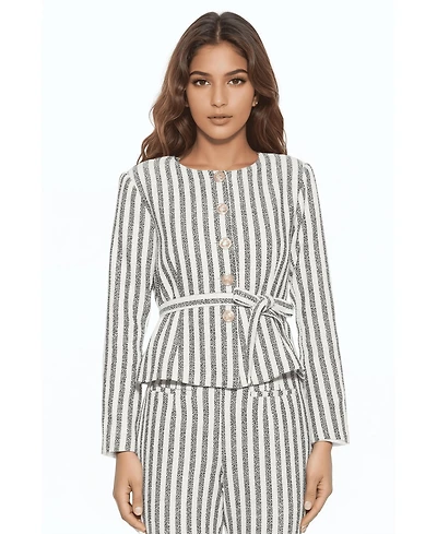 Alexia Admor Women's Arjun Striped Long Sleeve Scoop Neck Sweater Jacket