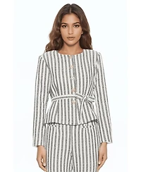 Alexia Admor Women's Arjun Striped Long Sleeve Scoop Neck Sweater Jacket