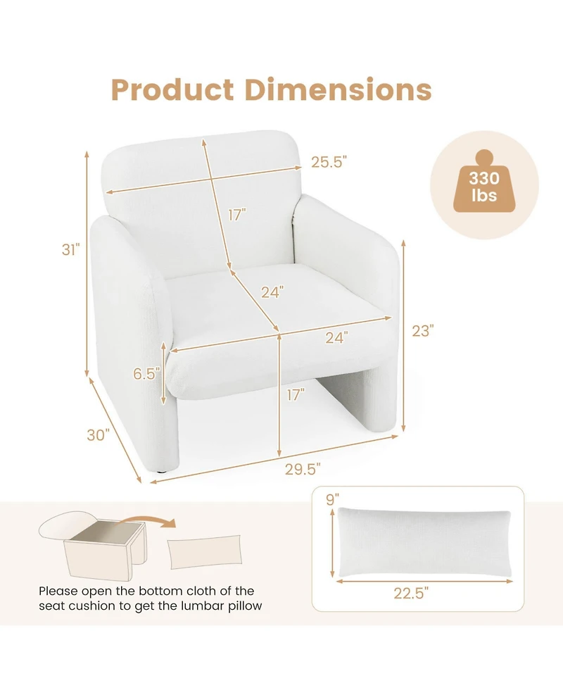 Costway Chenille Accent Chair with Removable Lumbar Pillow Thick Seat Cushion Backrest