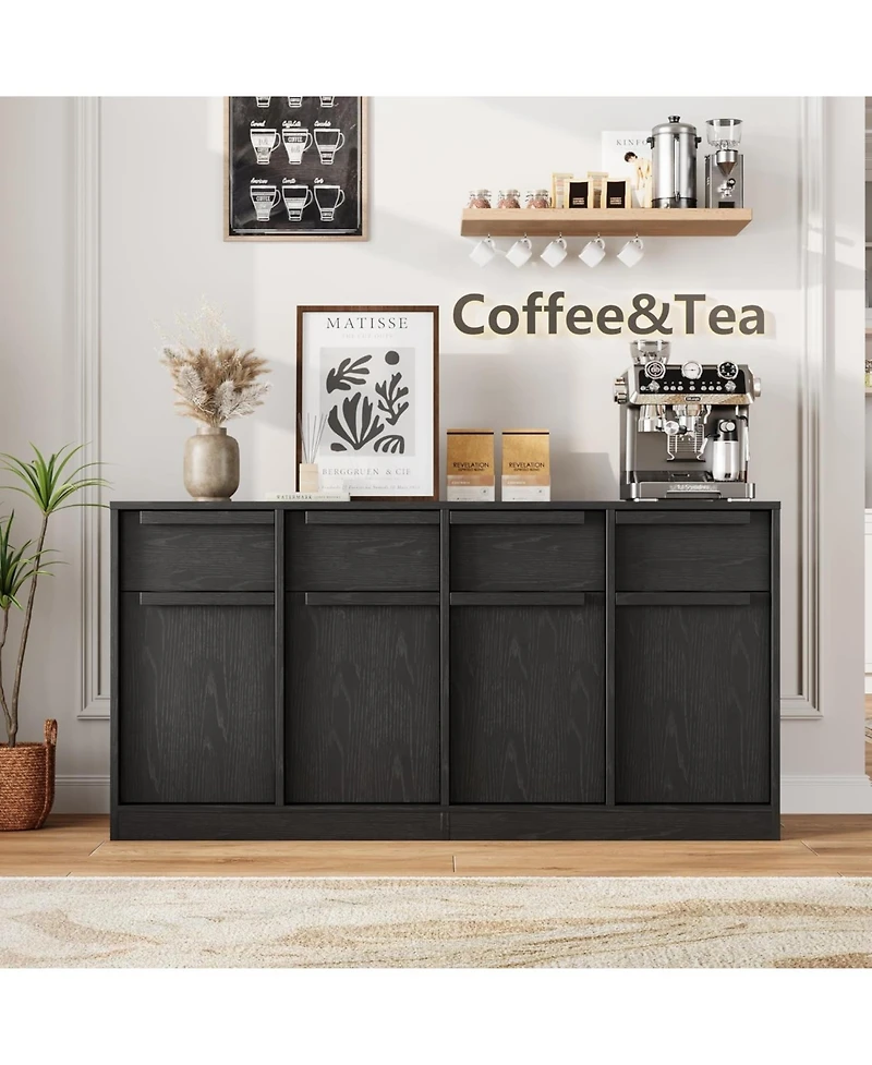 gaomon 62.4" Sideboard Buffet Cabinet with 4 Drawers, Large Modern Coffee Bar Storage Cabinet