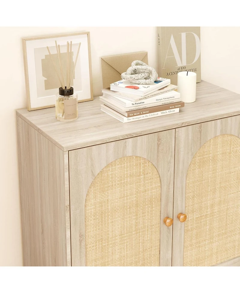 gaomon Rattan Shoe Cabinet with Doors, 4-Tier Entryway Shoe Organizer with Adjustable Shelves, Beige