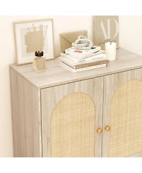 gaomon Rattan Shoe Cabinet with Doors, 4-Tier Entryway Shoe Organizer with Adjustable Shelves, Beige