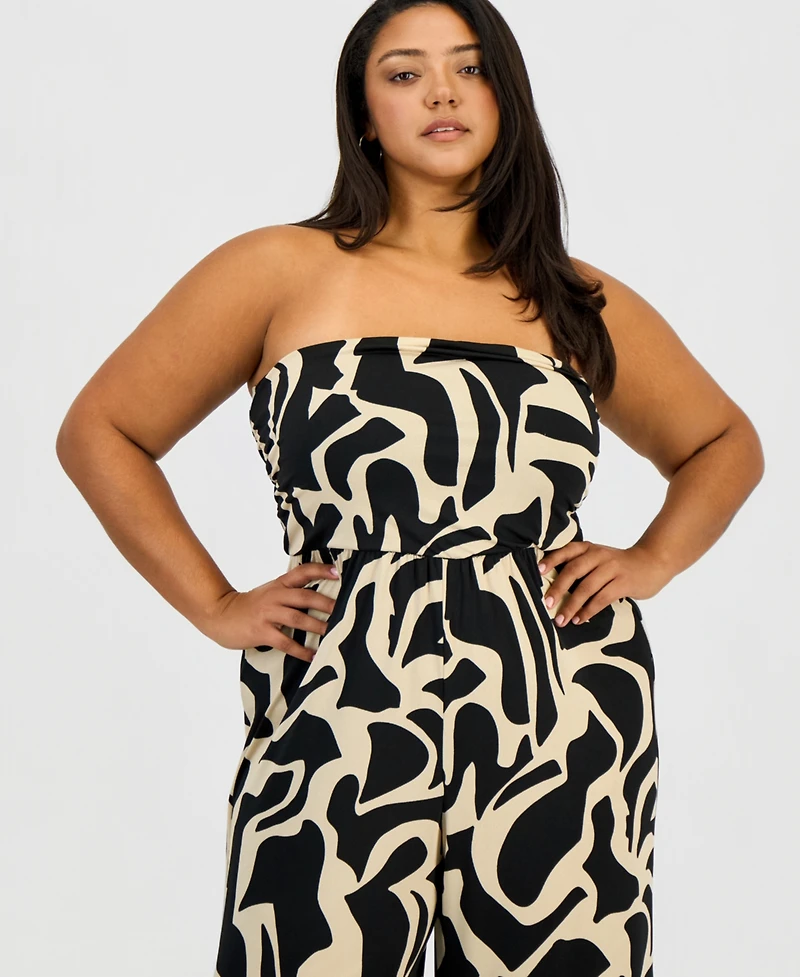 Derek Heart Trendy Plus Size Strapless Ruched Jumpsuit