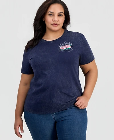 Rebellious One Trendy Plus Rose Graphic-Print Short-Sleeve T-Shirt