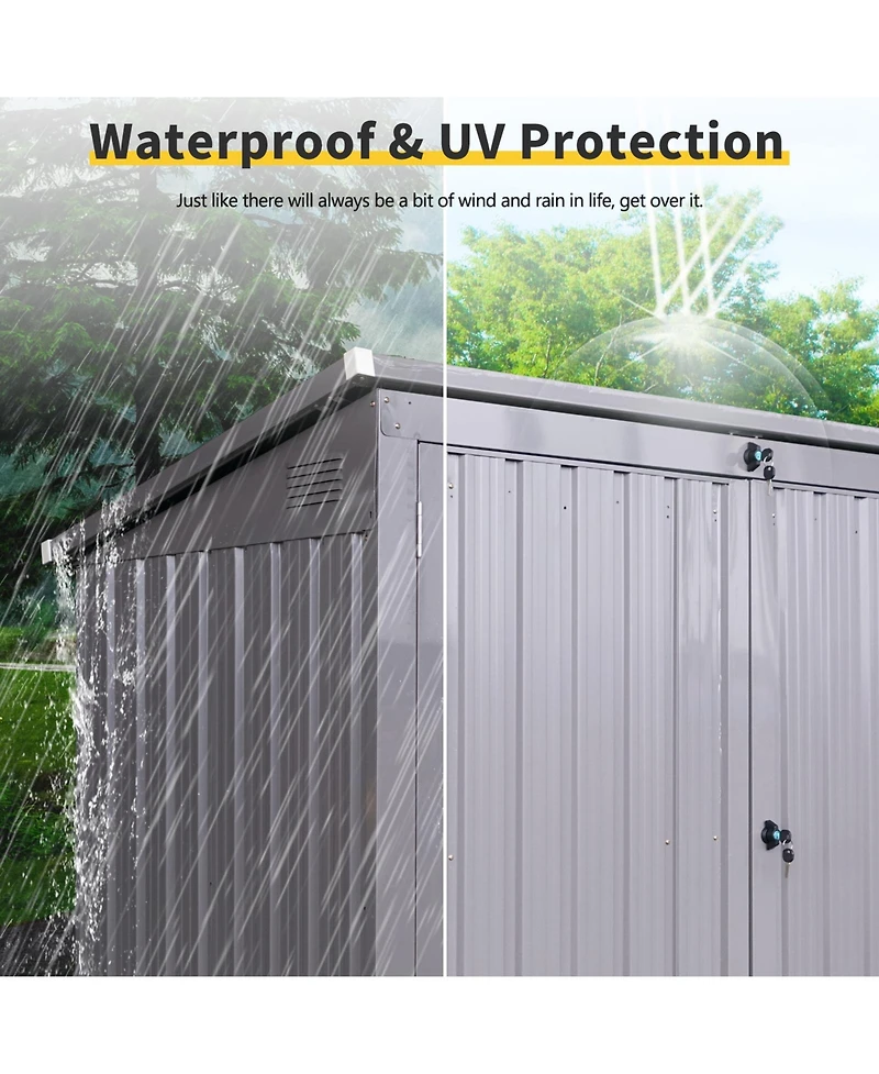 Mondawe 62"x40"x52"Stainless Galvanized Steel Bin Shed Stores 2 Trash Cans for Garbage Storage