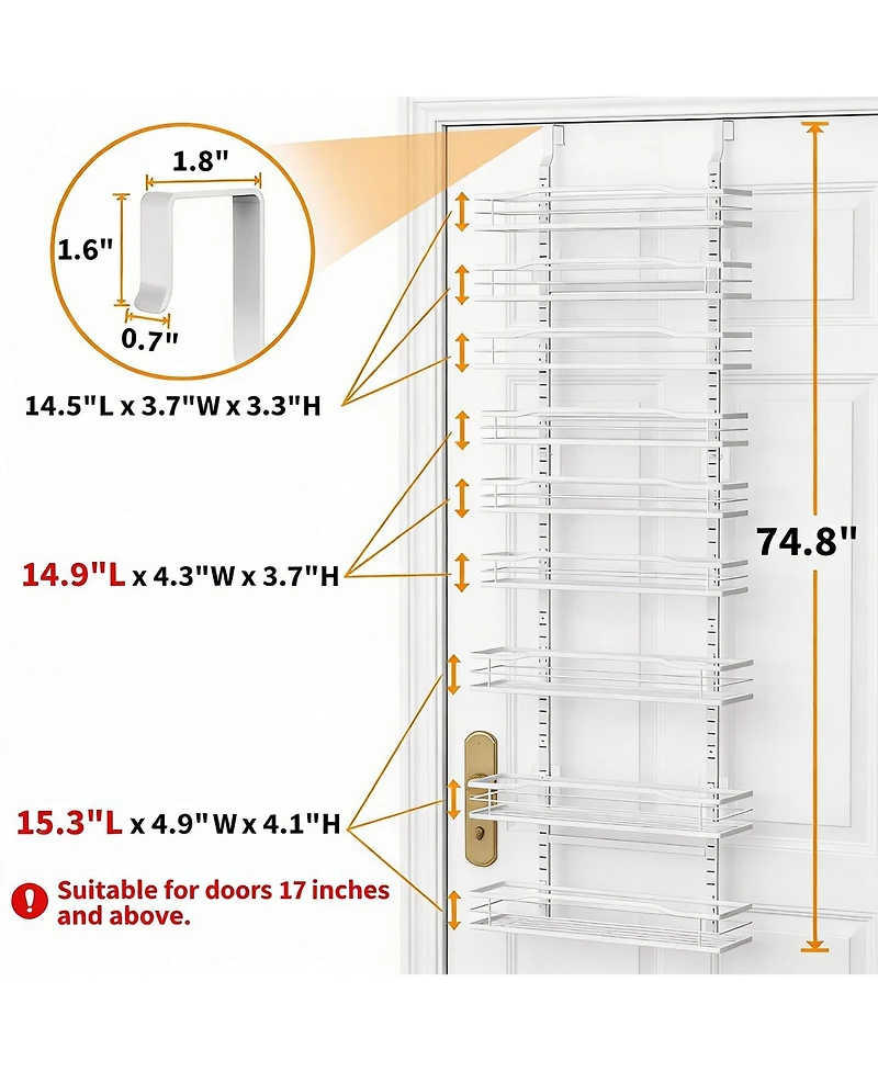 Yigii 9-Tier Metal Over-the-Door Organizer for Kitchen, Bathroom, Laundry